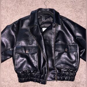 Forever 21 Black Faux Leather Bomber Jacket
